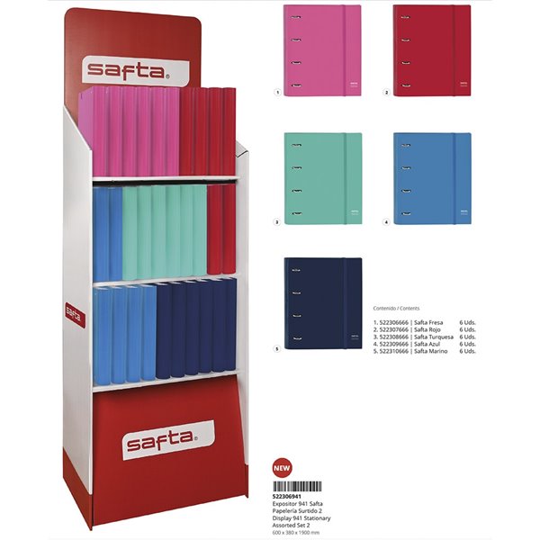 Contenido Expositor 941 Papeleria Safta Surtido 2 60 x 190 x 43 cm.