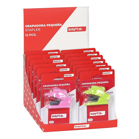 Expositor 12 Piezas Grapadora Pequeña Safta 18,5 x 13,5 x 25 cm.