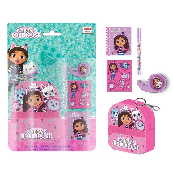 Set De Papelería Minimochila Gabby´S Dollhouse Cerdá 19.5 x 22.5 x 4.5 cm.