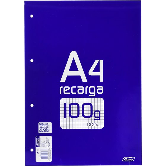 Recambio FIRMÓ A4 100 Hojas 100 g. 4T Modelo Cuadros 4 mm.