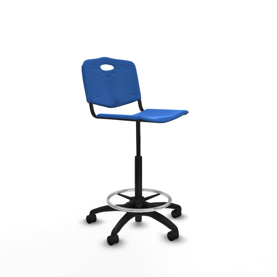 Taburete Robledo giratorio plástico azul sin brazos base poliamida ruedas nailon 50mm