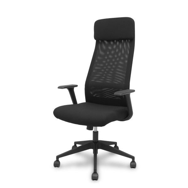 Silla Pro536 basculante tela negra brazos fijos.