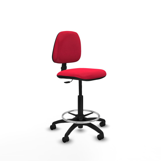 Taburete Isso CP bali rojo sin brazos base poliamida ruedas nailon 50mm