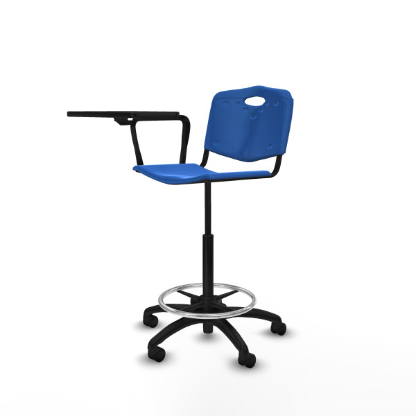 Taburete Robledo giratorio plástico azul brazo con pala diestros base poliamida ruedas nailon 50mm