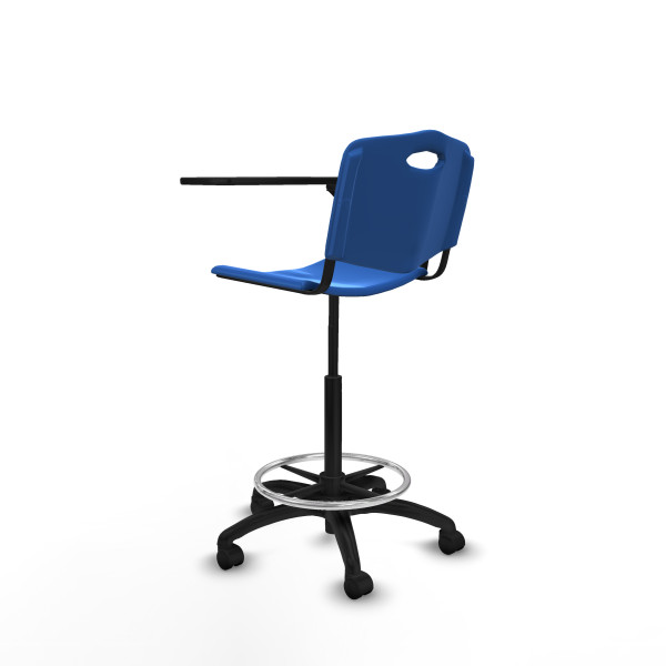 Taburete Robledo giratorio plástico azul brazo con pala diestros base poliamida ruedas nailon 50mm