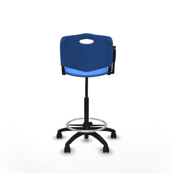 Taburete Robledo giratorio plástico azul brazo con pala diestros base poliamida ruedas nailon 50mm
