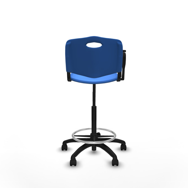 Taburete Robledo giratorio plástico azul brazo con pala diestros base poliamida ruedas nailon 50mm