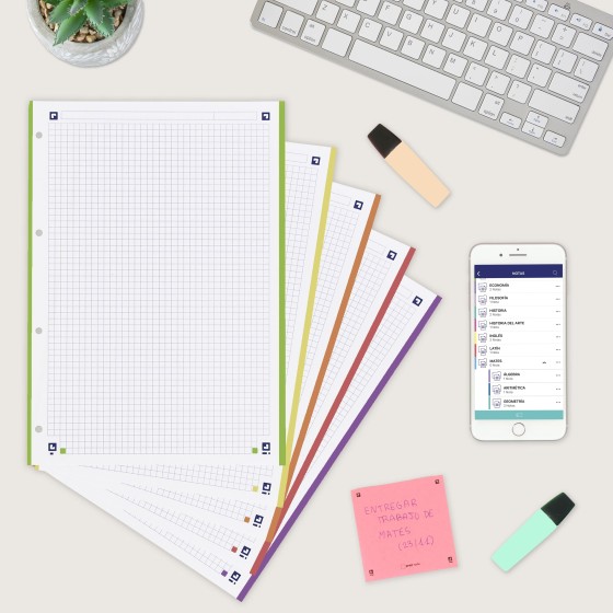 Recambio 5 Colores OXFORD A4 120 Hojas 90g. 4T Cuadrícula 5 mm.