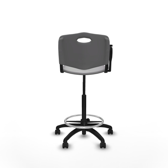 Taburete Robledo giratorio plástico gris claro brazo con pala diestros base poliamida ruedas engomadas 50mm