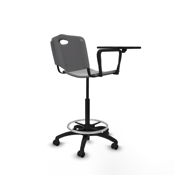 Taburete Robledo giratorio plástico gris claro brazo con pala diestros base poliamida ruedas engomadas 50mm