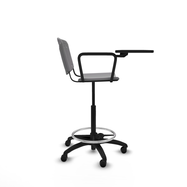 Taburete Robledo giratorio plástico gris claro brazo con pala diestros base poliamida ruedas engomadas 50mm