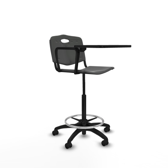 Taburete Robledo giratorio plástico gris oscuro brazo con pala diestros base poliamida ruedas engomadas 50mm
