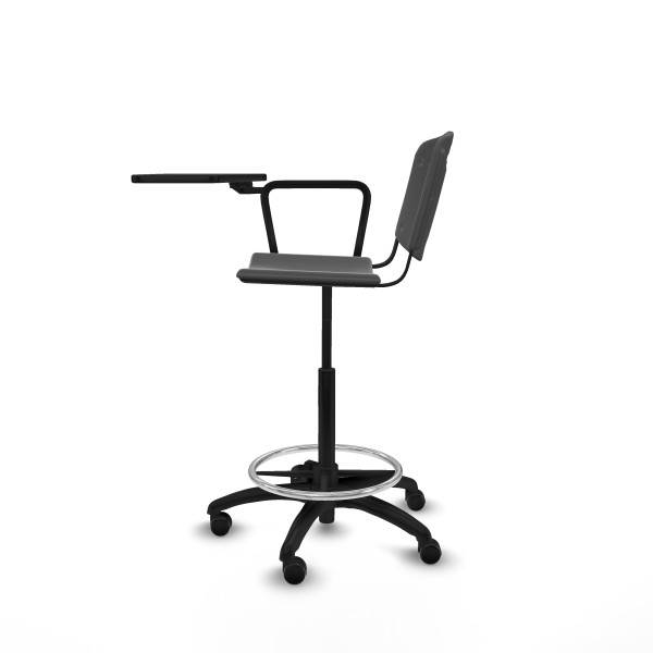 Taburete Robledo giratorio plástico gris oscuro brazo con pala diestros base poliamida ruedas engomadas 50mm