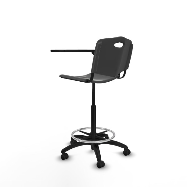 Taburete Robledo giratorio plástico gris oscuro brazo con pala diestros base poliamida ruedas engomadas 50mm