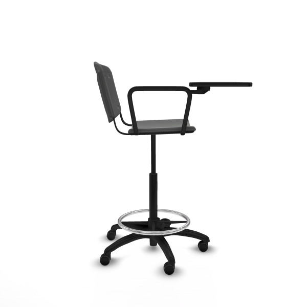 Taburete Robledo giratorio plástico gris oscuro brazo con pala diestros base poliamida ruedas engomadas 50mm