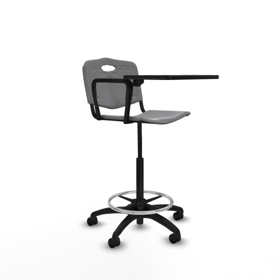 Taburete Robledo giratorio plástico gris claro brazo con pala diestros base poliamida ruedas nailon 50mm