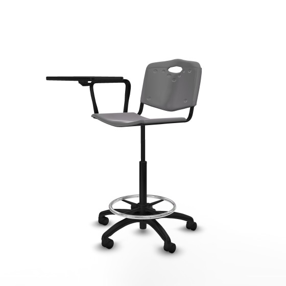 Taburete Robledo giratorio plástico gris claro brazo con pala diestros base poliamida ruedas nailon 50mm