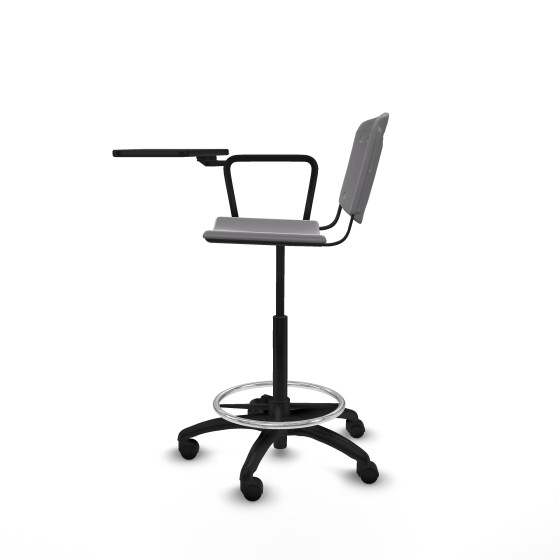 Taburete Robledo giratorio plástico gris claro brazo con pala diestros base poliamida ruedas nailon 50mm
