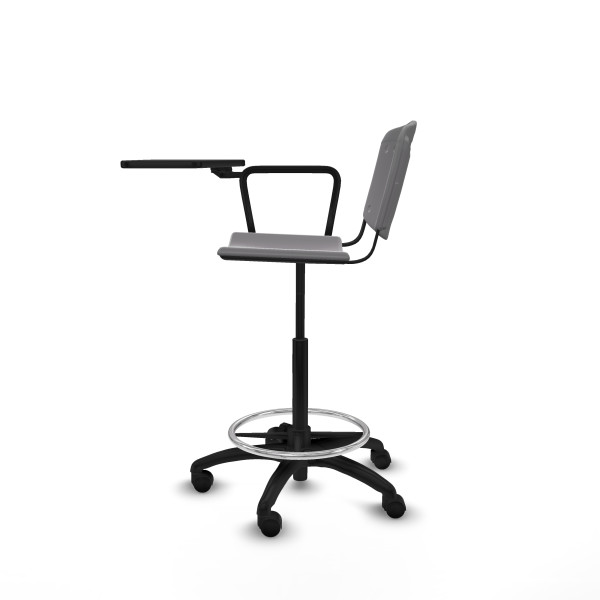 Taburete Robledo giratorio plástico gris claro brazo con pala diestros base poliamida ruedas nailon 50mm