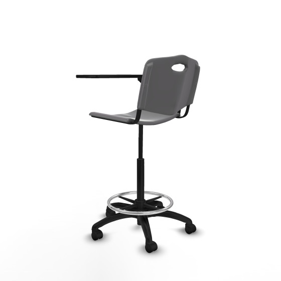 Taburete Robledo giratorio plástico gris claro brazo con pala diestros base poliamida ruedas nailon 50mm