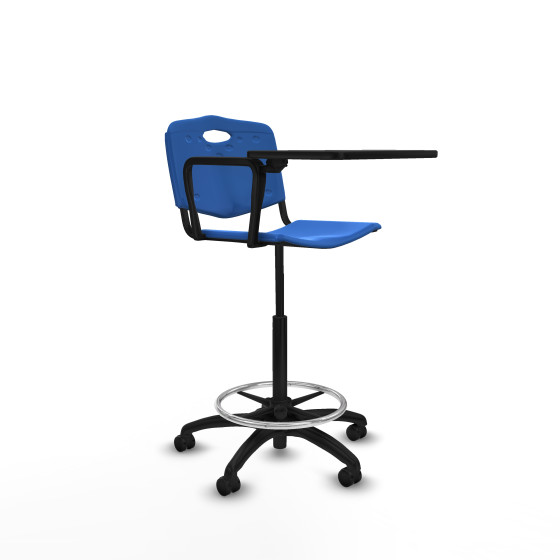 Taburete Robledo giratorio plástico azul brazo con pala diestros base poliamida ruedas autofrenantes 50mm