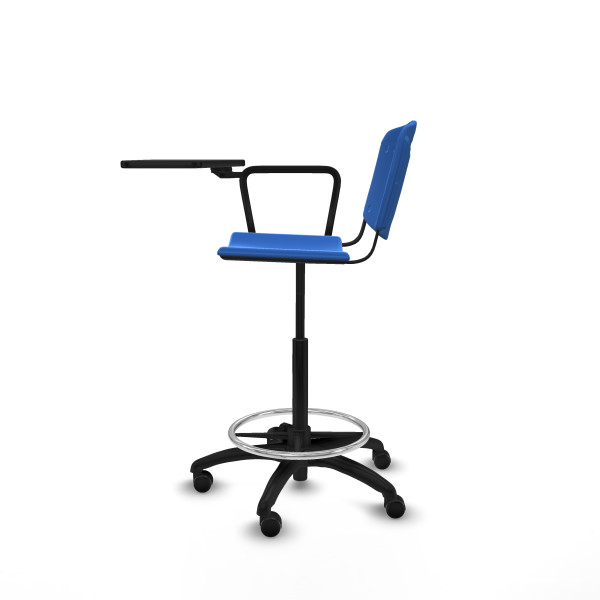 Taburete Robledo giratorio plástico azul brazo con pala diestros base poliamida ruedas autofrenantes 50mm