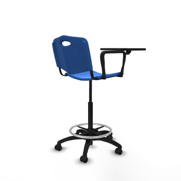 Taburete Robledo giratorio plástico azul brazo con pala diestros base poliamida ruedas autofrenantes 50mm