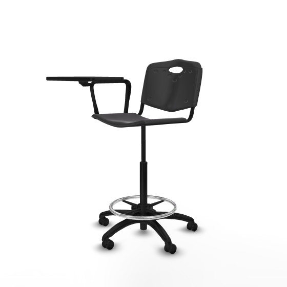 Taburete Robledo giratorio plástico negro brazo con pala diestros base poliamida ruedas autofrenantes 50mm