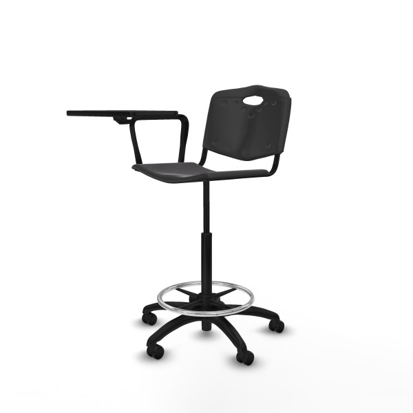 Taburete Robledo giratorio plástico negro brazo con pala diestros base poliamida ruedas autofrenantes 50mm