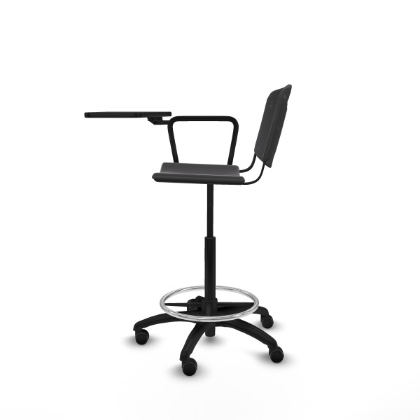 Taburete Robledo giratorio plástico negro brazo con pala diestros base poliamida ruedas autofrenantes 50mm