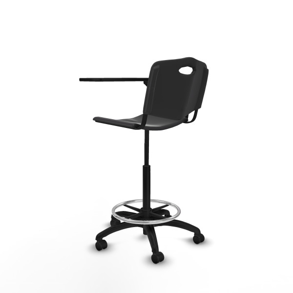 Taburete Robledo giratorio plástico negro brazo con pala diestros base poliamida ruedas autofrenantes 50mm