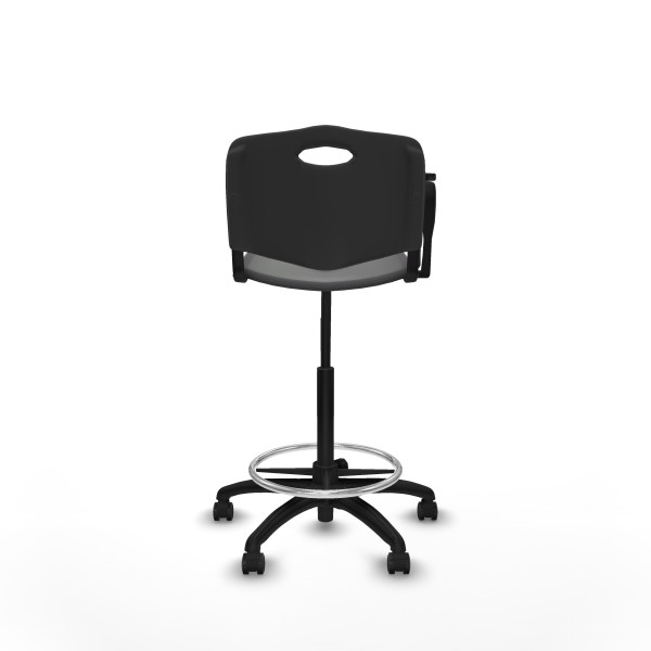 Taburete Robledo giratorio plástico negro brazo con pala diestros base poliamida ruedas autofrenantes 50mm