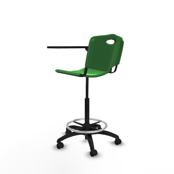 Taburete Robledo giratorio plástico verde brazo con pala diestros base poliamida ruedas autofrenantes 50mm