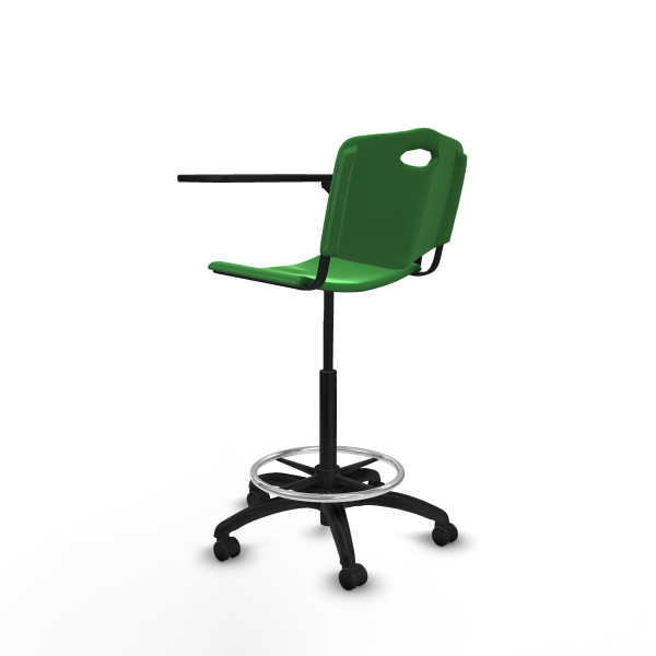 Taburete Robledo giratorio plástico verde brazo con pala diestros base poliamida ruedas autofrenantes 50mm