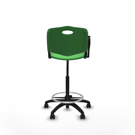Taburete Robledo giratorio plástico verde brazo con pala diestros base poliamida ruedas autofrenantes 50mm