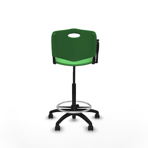 Taburete Robledo giratorio plástico verde brazo con pala diestros base poliamida ruedas autofrenantes 50mm