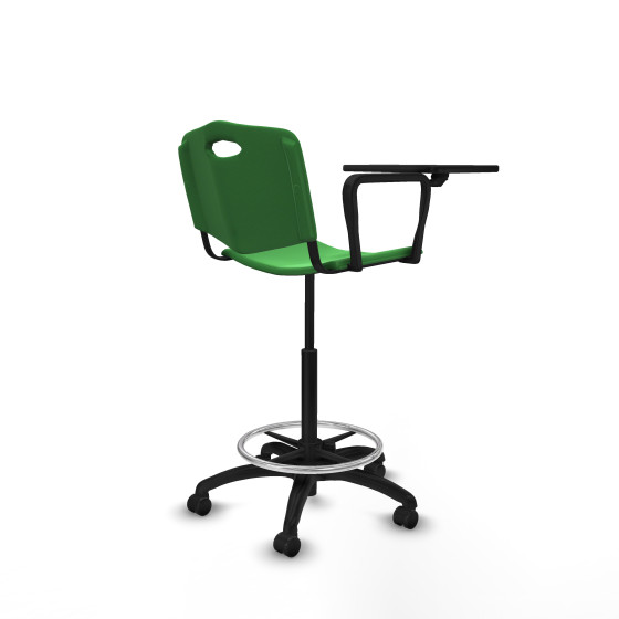 Taburete Robledo giratorio plástico verde brazo con pala diestros base poliamida ruedas autofrenantes 50mm