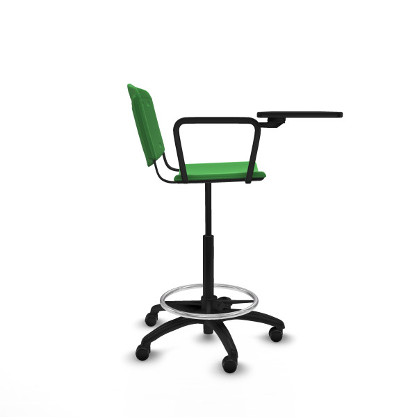 Taburete Robledo giratorio plástico verde brazo con pala diestros base poliamida ruedas autofrenantes 50mm