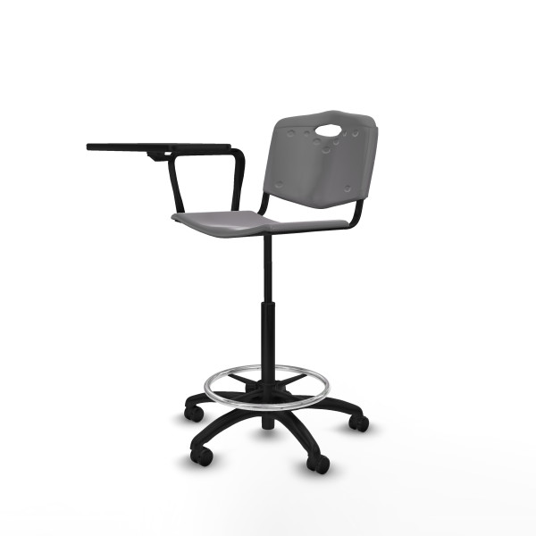 Taburete Robledo giratorio plástico gris claro brazo con pala diestros base poliamida ruedas autofrenantes 50mm