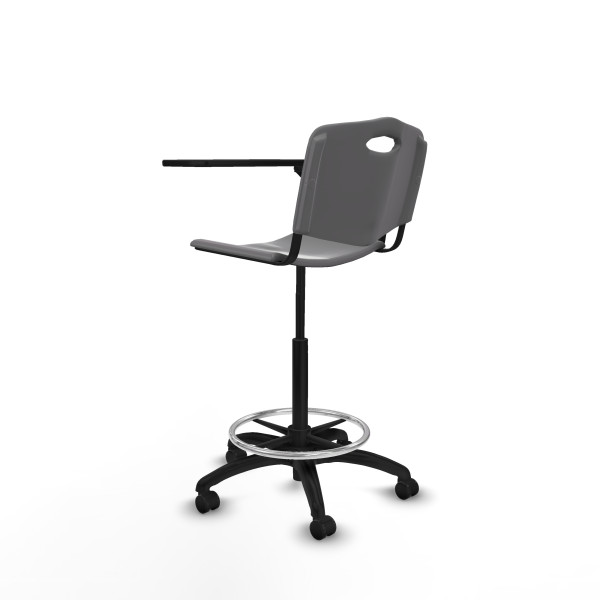 Taburete Robledo giratorio plástico gris claro brazo con pala diestros base poliamida ruedas autofrenantes 50mm