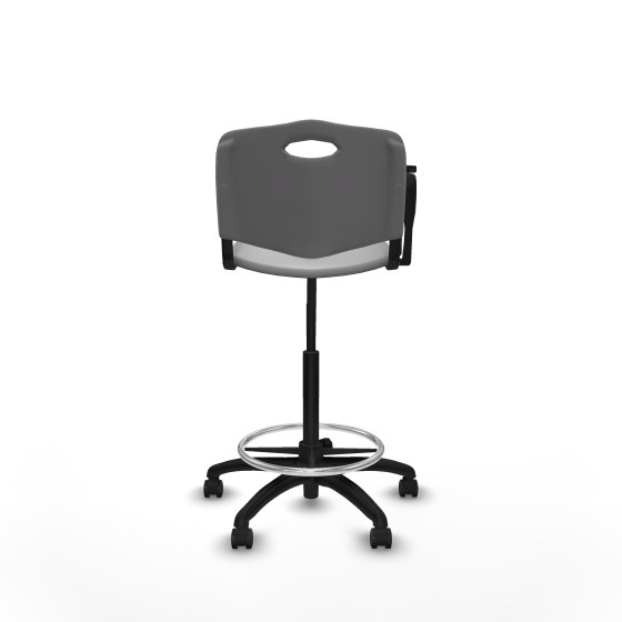 Taburete Robledo giratorio plástico gris claro brazo con pala diestros base poliamida ruedas autofrenantes 50mm