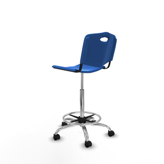 Taburete Robledo giratorio plástico azul sin brazos base cromada ruedas nailon 50mm