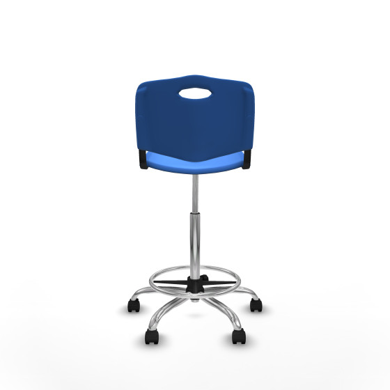 Taburete Robledo giratorio plástico azul sin brazos base cromada ruedas nailon 50mm