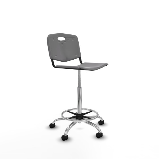 Taburete Robledo giratorio plástico gris claro sin brazos base cromada ruedas nailon 50mm
