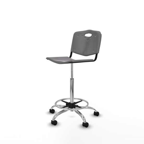 Taburete Robledo giratorio plástico gris claro sin brazos base cromada ruedas nailon 50mm