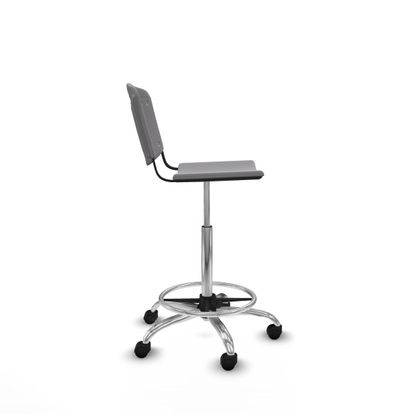 Taburete Robledo giratorio plástico gris claro sin brazos base cromada ruedas nailon 50mm