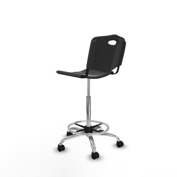 Taburete Robledo giratorio plástico negro sin brazos base cromada ruedas nailon 50mm