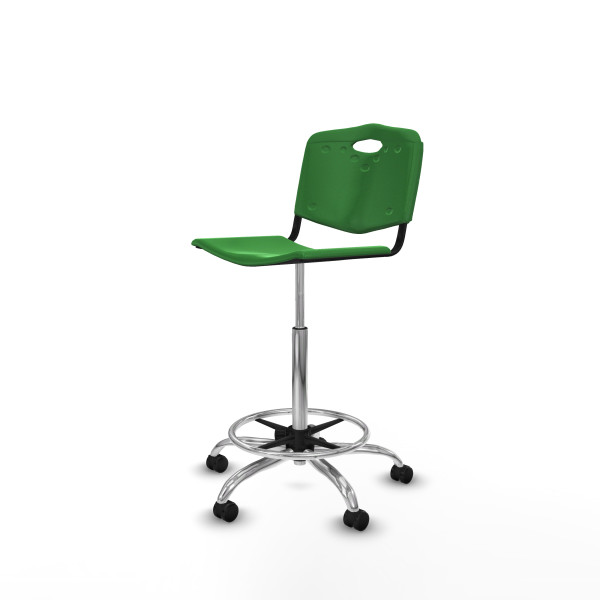 Taburete Robledo giratorio plástico verde sin brazos base cromada ruedas engomadas 50mm