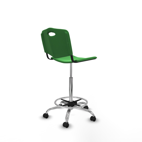 Taburete Robledo giratorio plástico verde sin brazos base cromada ruedas engomadas 50mm