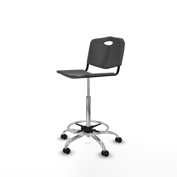 Taburete Robledo giratorio plástico gris oscuro sin brazos base cromada ruedas engomadas 50mm